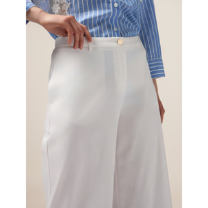 Oltre - Pantalones palazzo de mezcla de algodón - Blanco