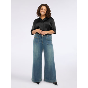 Fiorella Rubino - Camicia in raso stretch con maniche a tre quarti - Nero