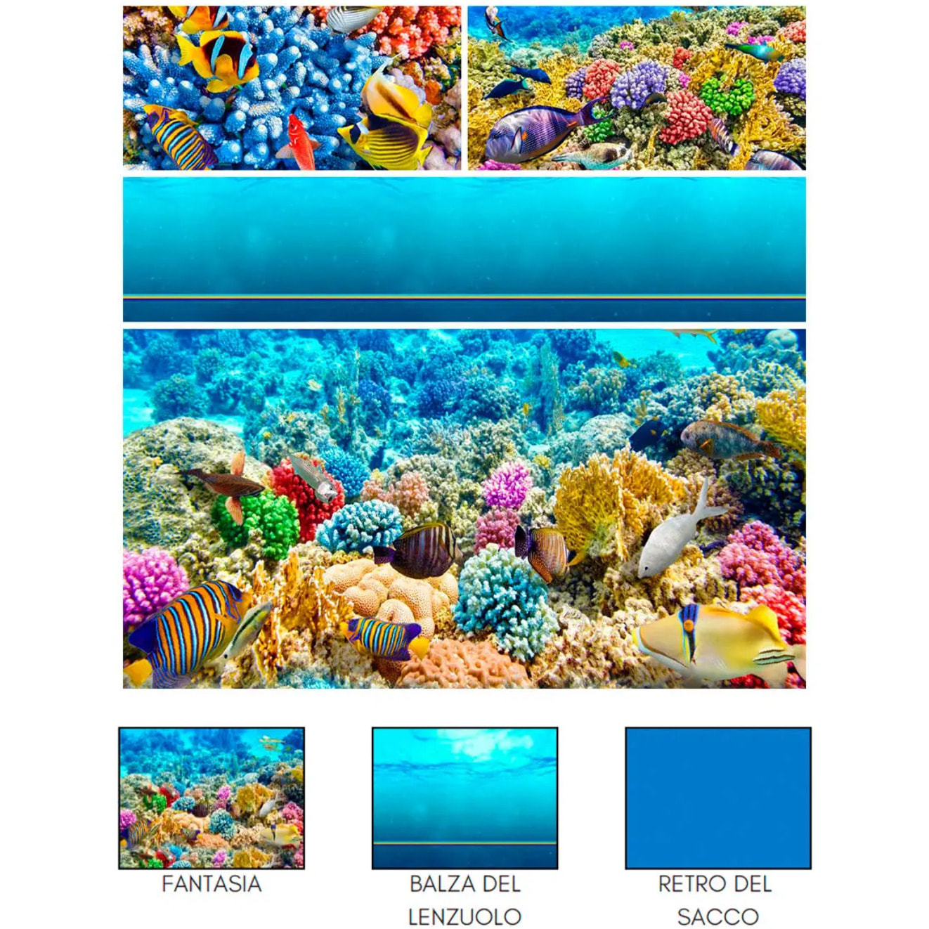 Completo Lenzuola REEF 100% Cotone e Made in Italy con stampa digitale HD