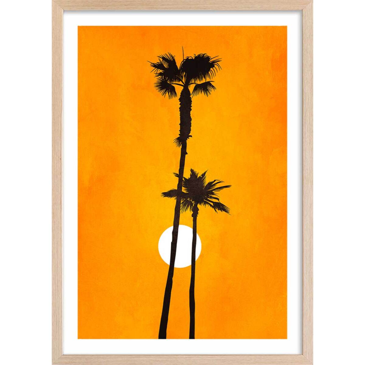 Affiche paysage Sunset palm Affiche + cadre en bois - Chêne