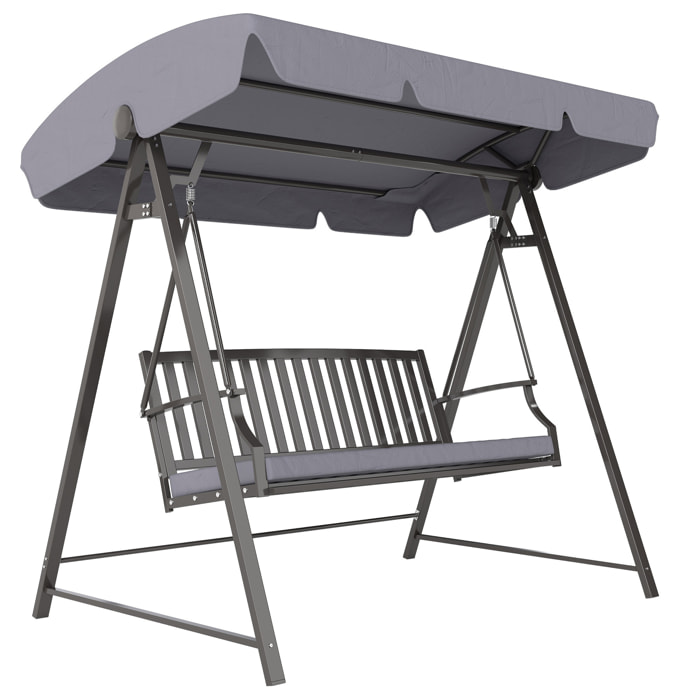 Columpio de Jardín Exterior de 3 Plazas Balancín de Jardín Exterior con Toldo Ajustable Cojín y Estructura de Acero Carga 360 kg 205x133x181 cm Gris