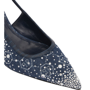 PHILIPP PLEIN Denim Mid Heels Slingbacks Monogram Strass