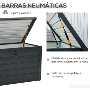 Arcón Exterior Capacidad 311L Baúl de Almacenaje de Acero con Cerradura Llave Pistones Neumáticos para Jardín Terraza Patio 120x62x62 cm Gris Oscuro
