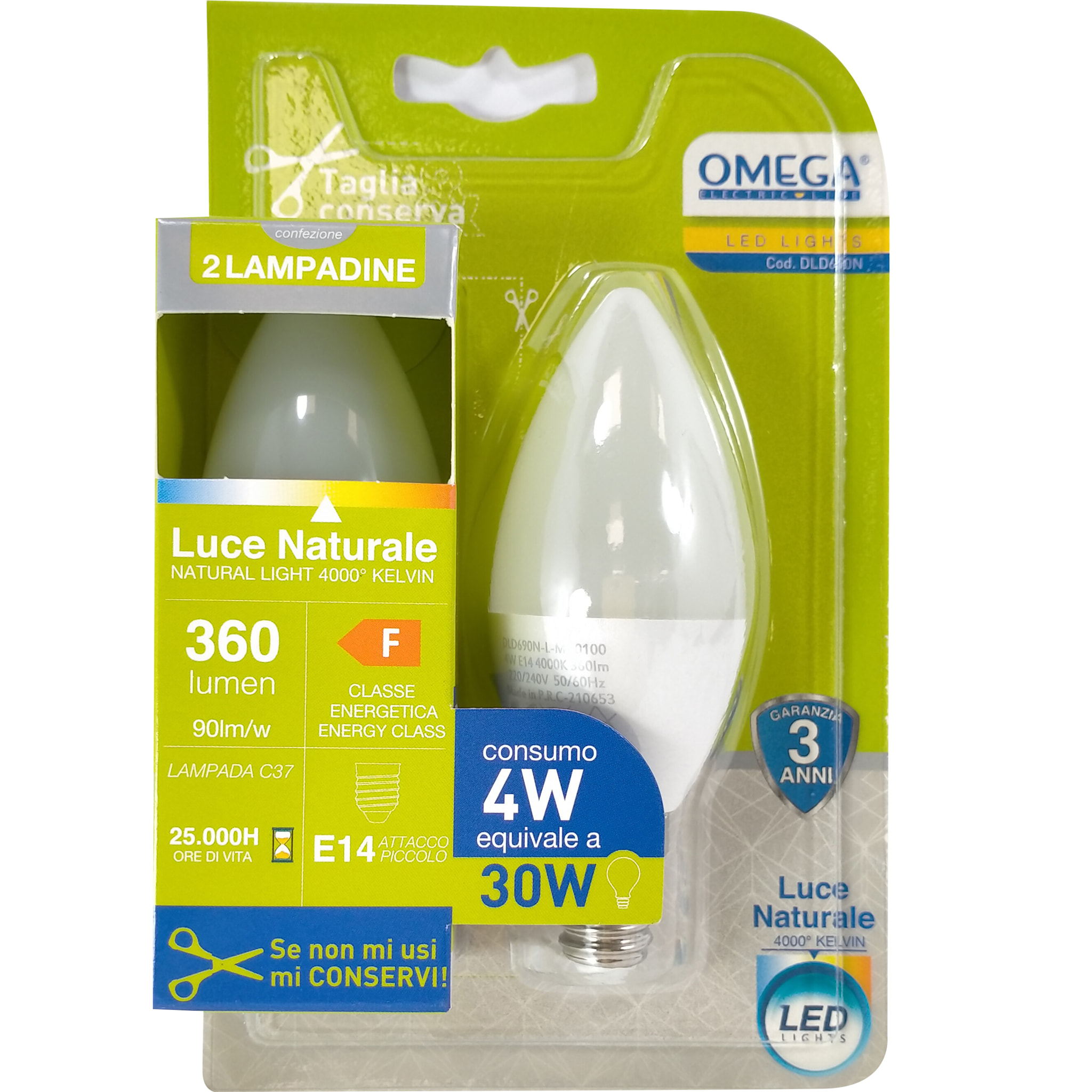 OMEGA Set 6 pezzi candela led c37 4w 4000k e14