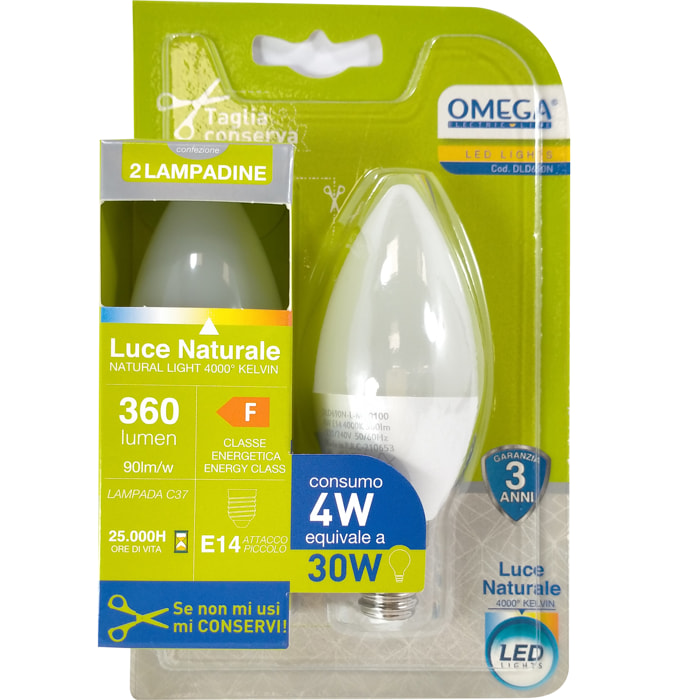OMEGA Set 6 pezzi candela led c37 4w 4000k e14
