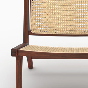 Fauteuil en bois de teck finition noyer et cannage en rotin - Kilka