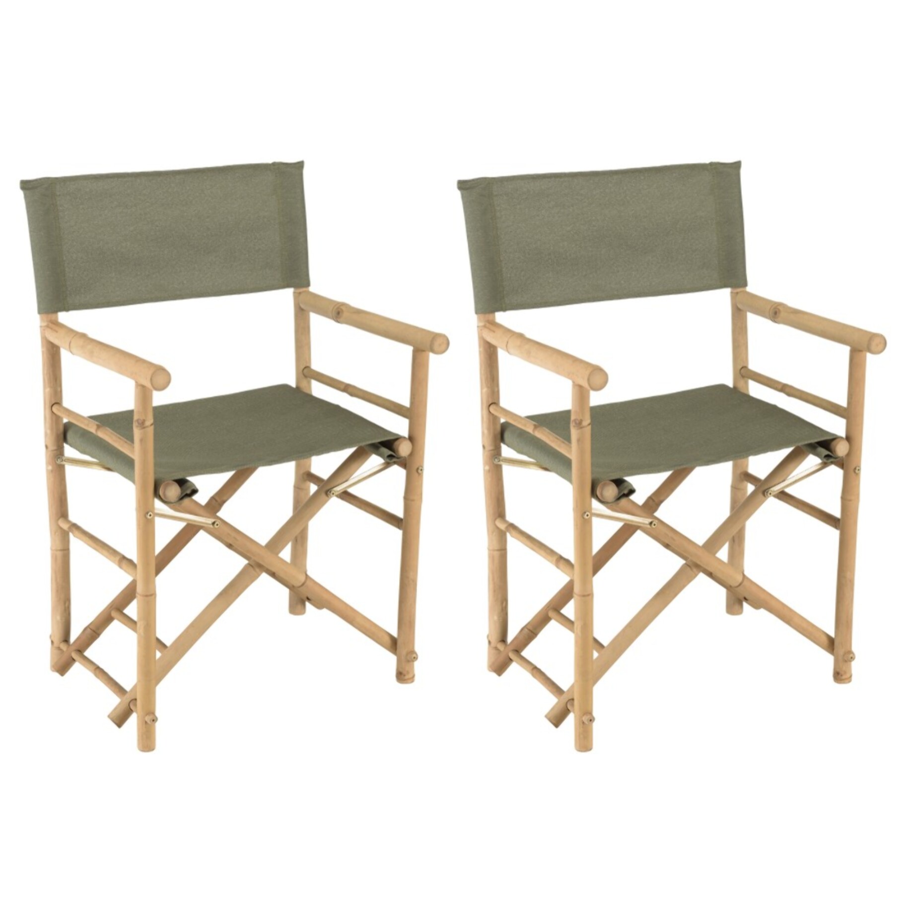 VITAL - Set de 2 fauteuils pliants bambou, dossier/assise en tissu vert
