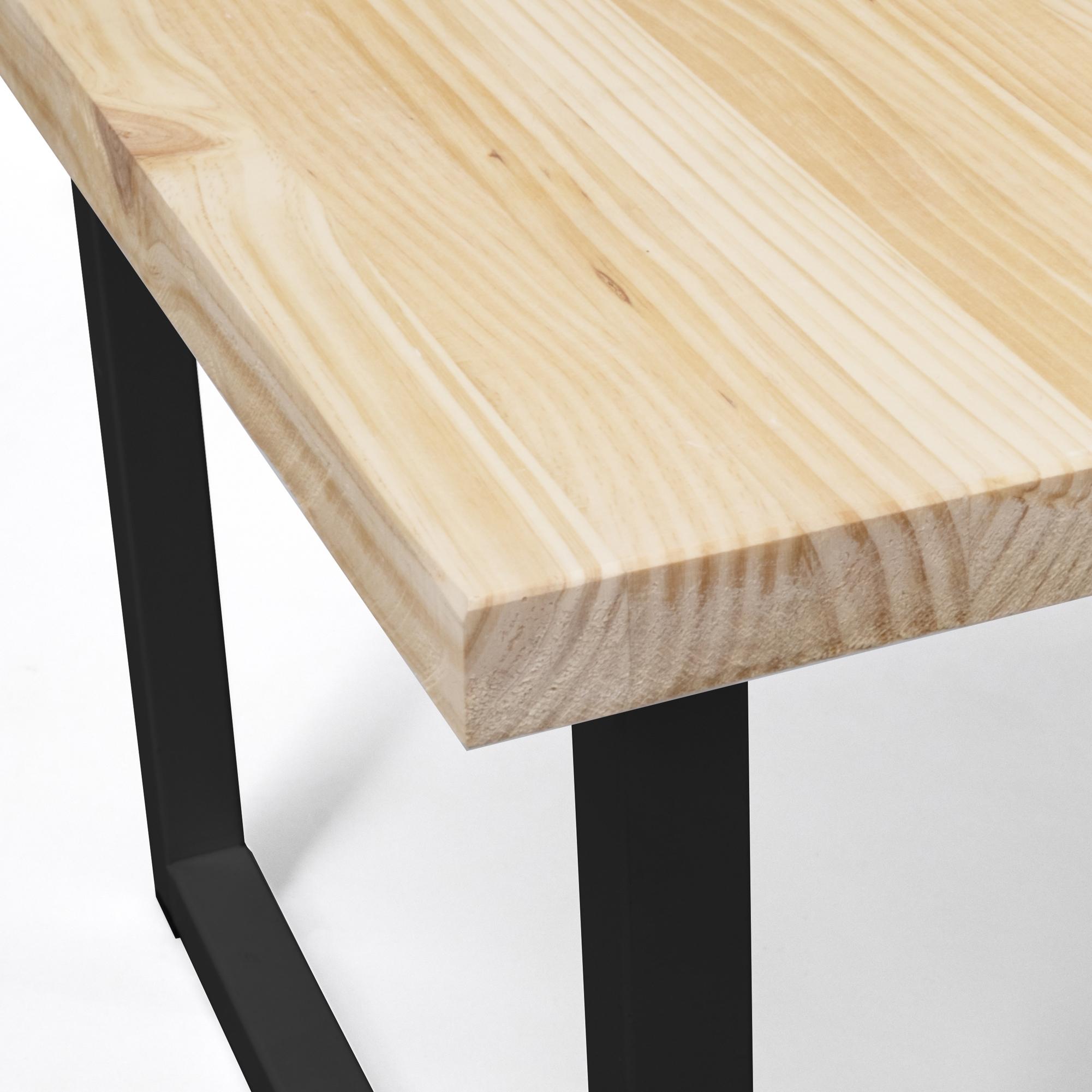 Mesa de centro de madera maciza acabado natural con patas de hierro negras de 40x100cm Alto: 40 Largo: 100 Ancho: 60