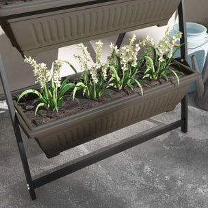 Jardinière sur pied 4 bacs amovibles inserts irrigation acier noir PP brun foncé