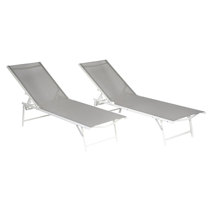 Lot de 2 bains de soleil pliants SICILIA en textilène gris - structure blanche