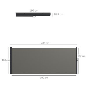 Store latéral brise-vue paravent rétractable de jardin dim. 4L x 1,60H m alu. polyester haute densité 180 g/m² gris foncé