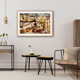 Affiche Alfama Lisbonne Affiche + cadre en bois - Chêne