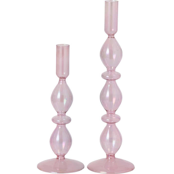 J-Line Chandelier effet perlé - verre - rose clair - set de 2