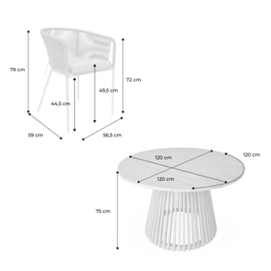 Table intérieur/extérieur bois d'acacia + 4 assises en corde noir et acier