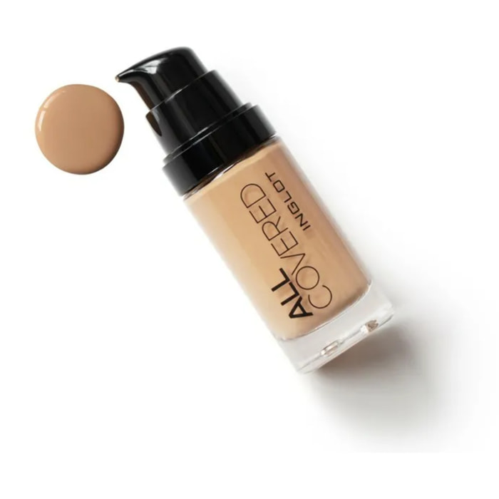 INGLOT All Covered Face Foundation MC 015, Base de maquillaje de Alta cobertura, Resistente al agua, Larga duración, Formula vegana, Acabado mate, Anti imperfecciones. Color: Beige medio, subtono calido, piel media a oscura. 30ml