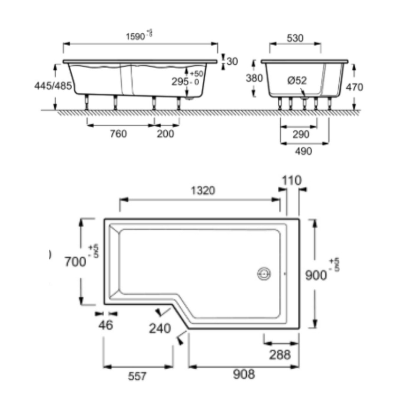 Pack baignoire bain douche antidérapante 160 x 90 Neo blanc mat - v.droite + pare bain chromé