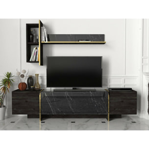 Mobile porta TV Dpascutt, Credenza da soggiorno, Armadio basso per TV, Base parete attrezzata, 180x32h45 cm, Nero e Oro