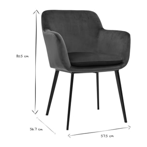 Chaises en tissu velours bleu pétrole et métal noir (lot de 2) AMIKA