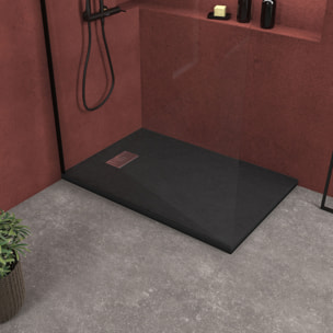 Receveur de douche Noir Effet Pierre 80x120 cm et Grille décor Linéaire en Inox
