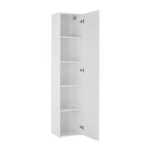 Colonna pensile a 1 anta, Made in Italy, Mobile moderno, Mobiletto multiuso con 1 anta e 4 ripiani, cm 40x30h180, colore Bianco lucido