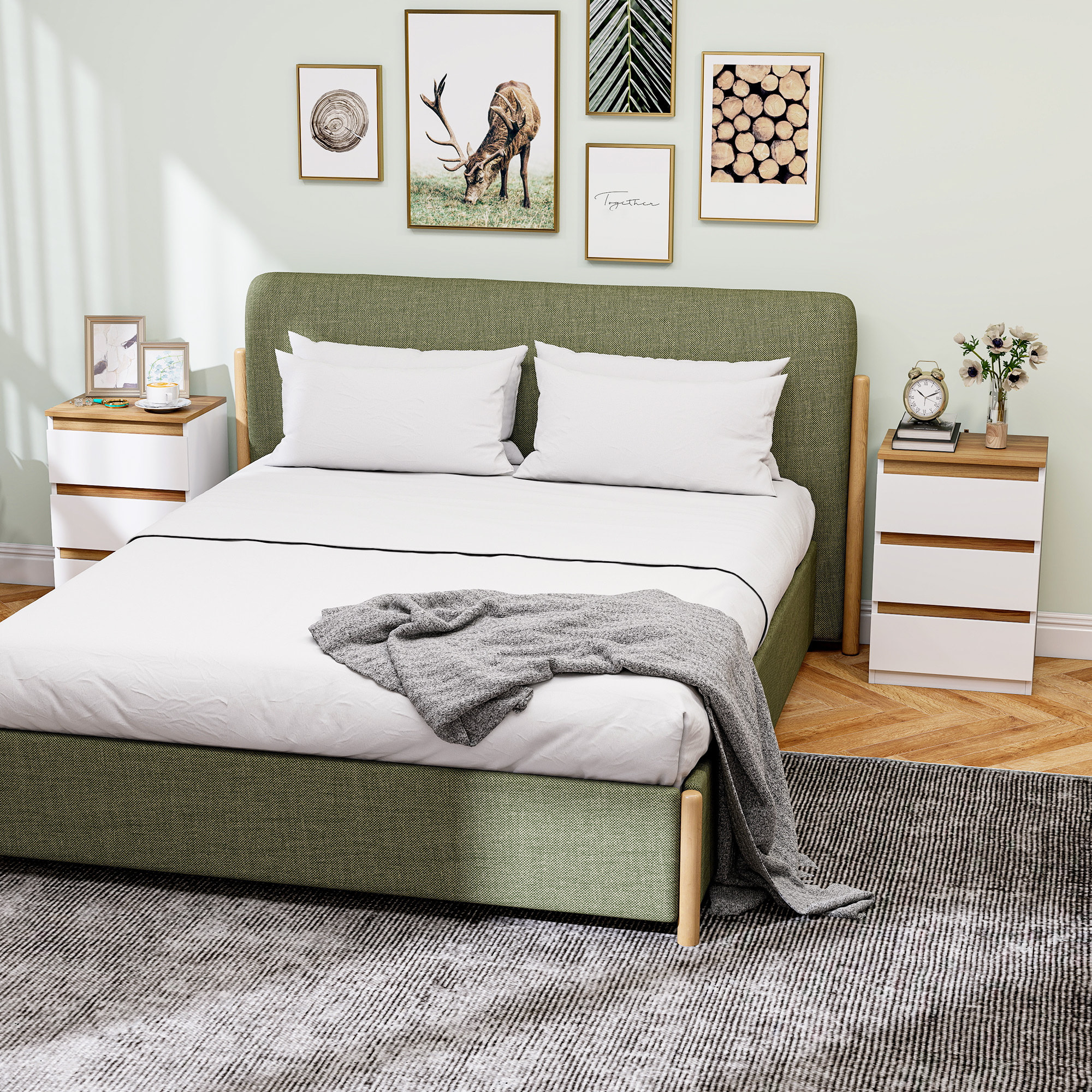 Pack de 2 Mesitas de Noche Mesillas de Noche Dormitorio Estrechas con 3 Cajones Estilo Moderno 40x30x59,5 cm Blanco