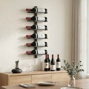 Porte-bouteilles mural 6 bouteilles - casier à vin mural - dim. 27 x 10 x 71 cm - acier noir