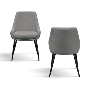Set di 2 sedie TALLINN in tessuto grigio e gambe in metallo nero opaco, con braccioli