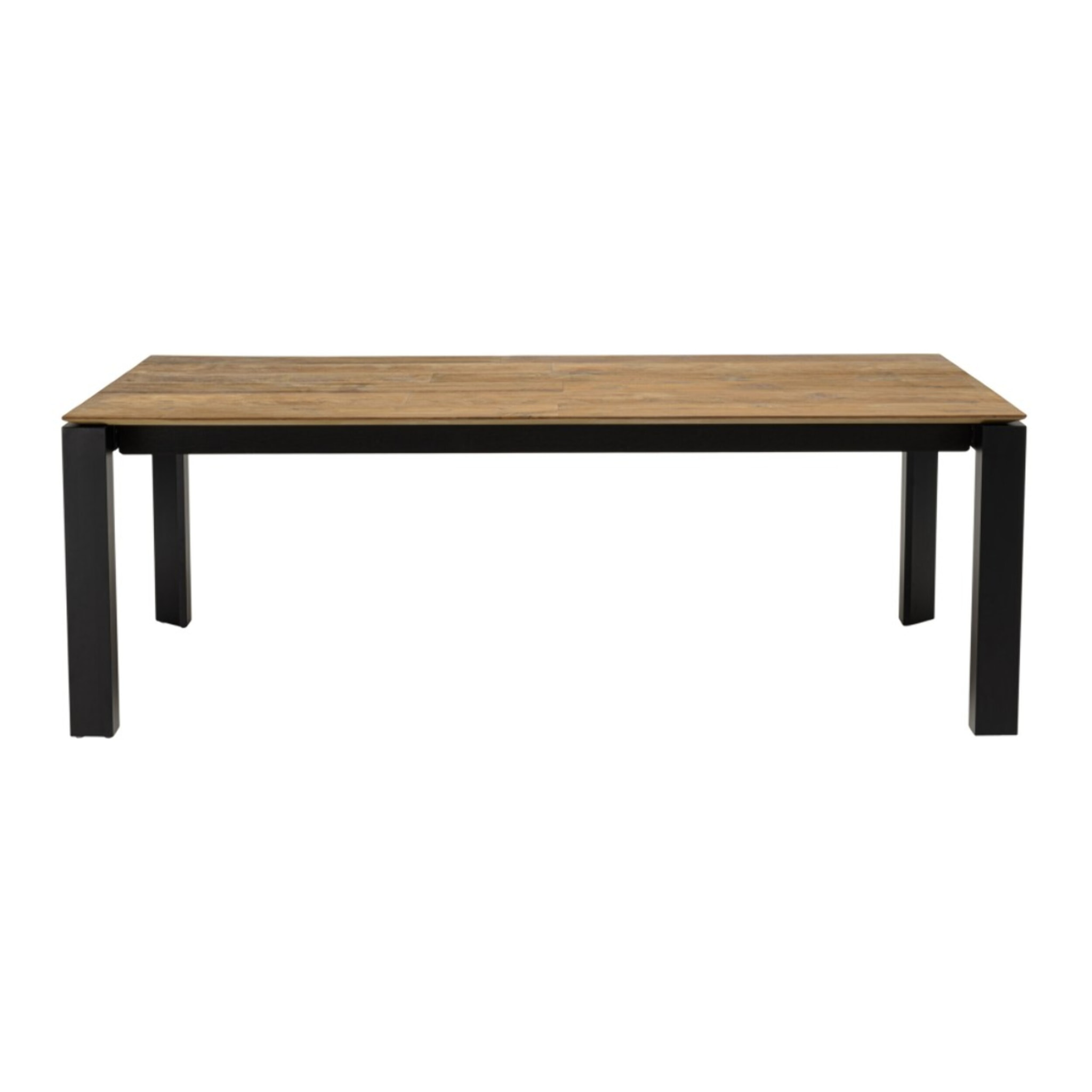 MAXENCE - Table à manger rectangulaire extensible 220/320cm bois teck recyclé pieds métal noir