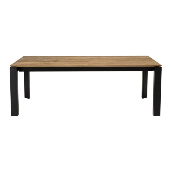 MAXENCE - Table à manger rectangulaire extensible 220/320cm bois teck recyclé pieds métal noir