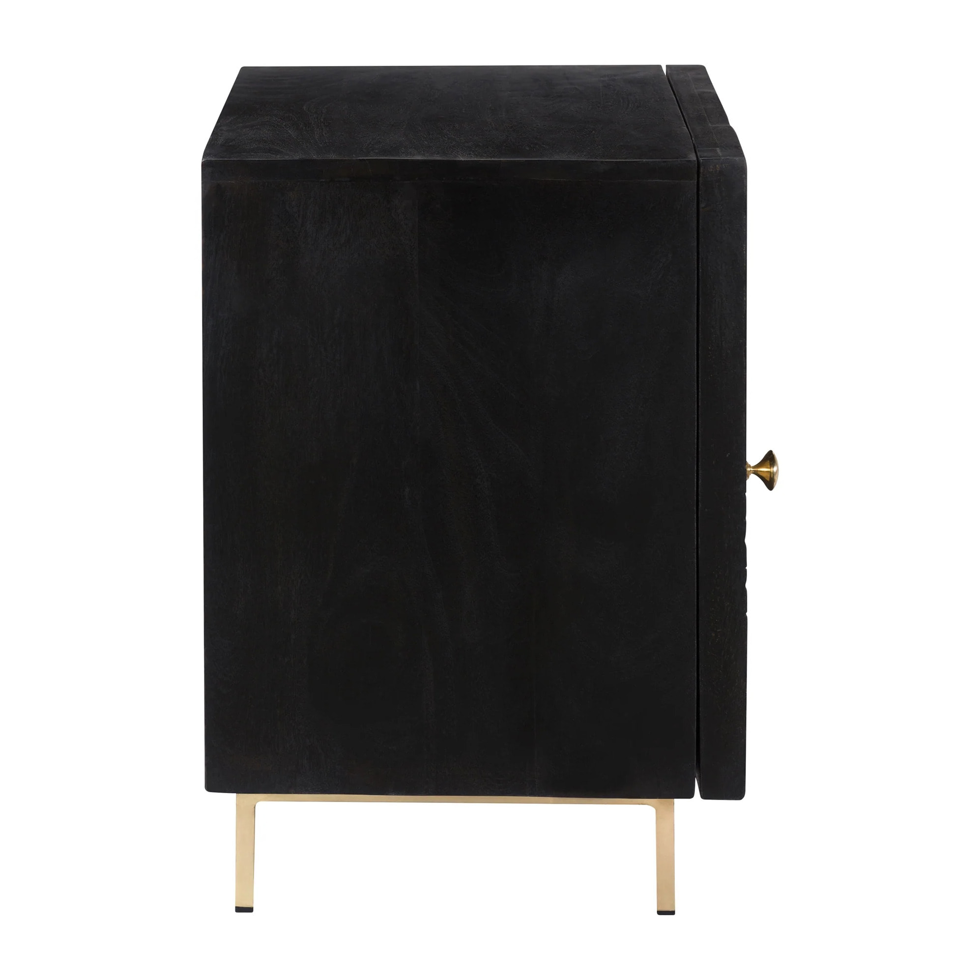 Chevet 1 porte en bois gravé noir et métal doré - Chimane