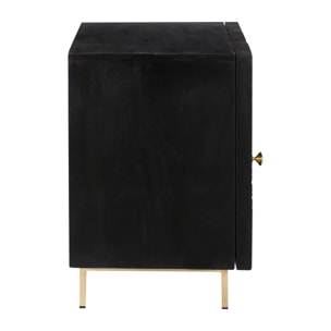 Chevet 1 porte en bois gravé noir et métal doré - Chimane