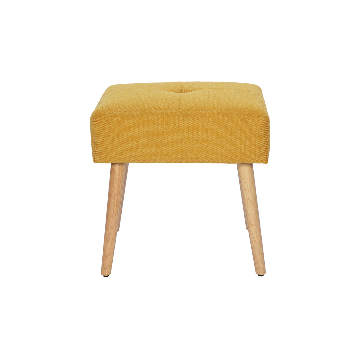 Tabouret bas en tissu effet velours texturé jaune moutarde et bois clair massif H46 cm GUESTA