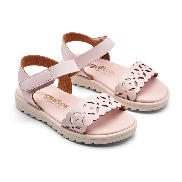 Sandalias Abiertas de Niña Frontal Floral Rosa