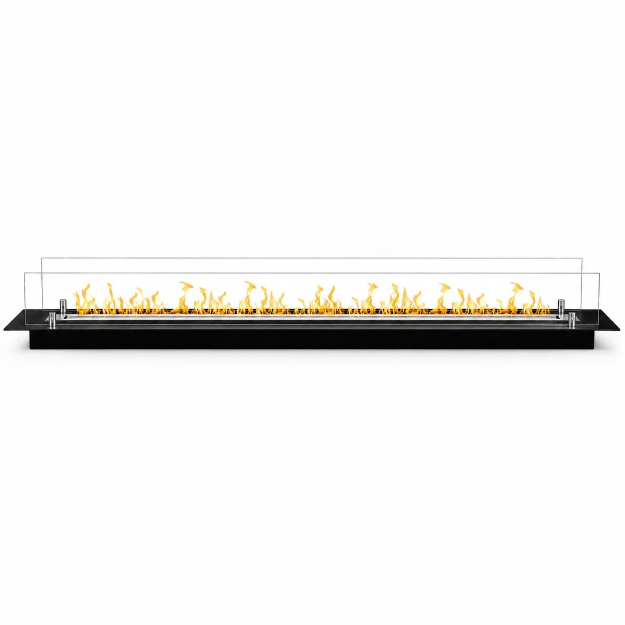 Bruciatore Per Camino A Bioetanolo 148x21x19,4 cm Da Incasso 3lt con Vetri in Cristallo e Acciaio Inox