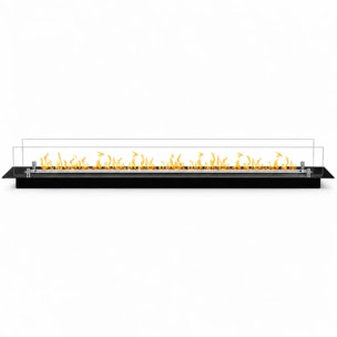 Bruciatore Per Camino A Bioetanolo 148x21x19,4 cm Da Incasso 3lt con Vetri in Cristallo e Acciaio Inox