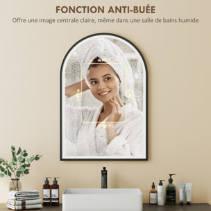 Miroir salle de bain LED design arche 50 x 70 cm anti-buée dimmable tactile réglable verre trempé alu noir
