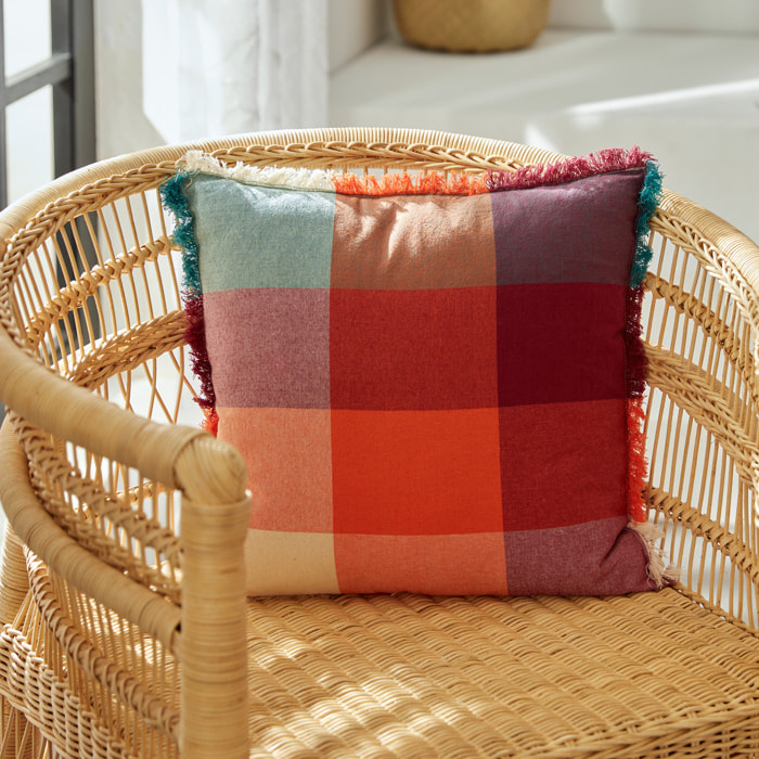 Coussin madras à franges "Yucatan" 45x45cm