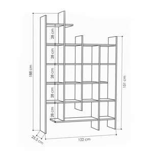 Libreria Dguidett, Scaffale da ufficio, Mobile portalibri, Biblioteca, 122x26h188 cm, Quercia