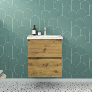 Meuble de salle de bain simple vasque 60 cm BURGBAD Joline chêne