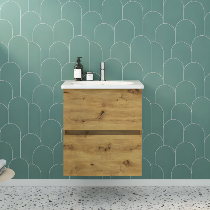 Meuble de salle de bain simple vasque 60 cm BURGBAD Joline chêne