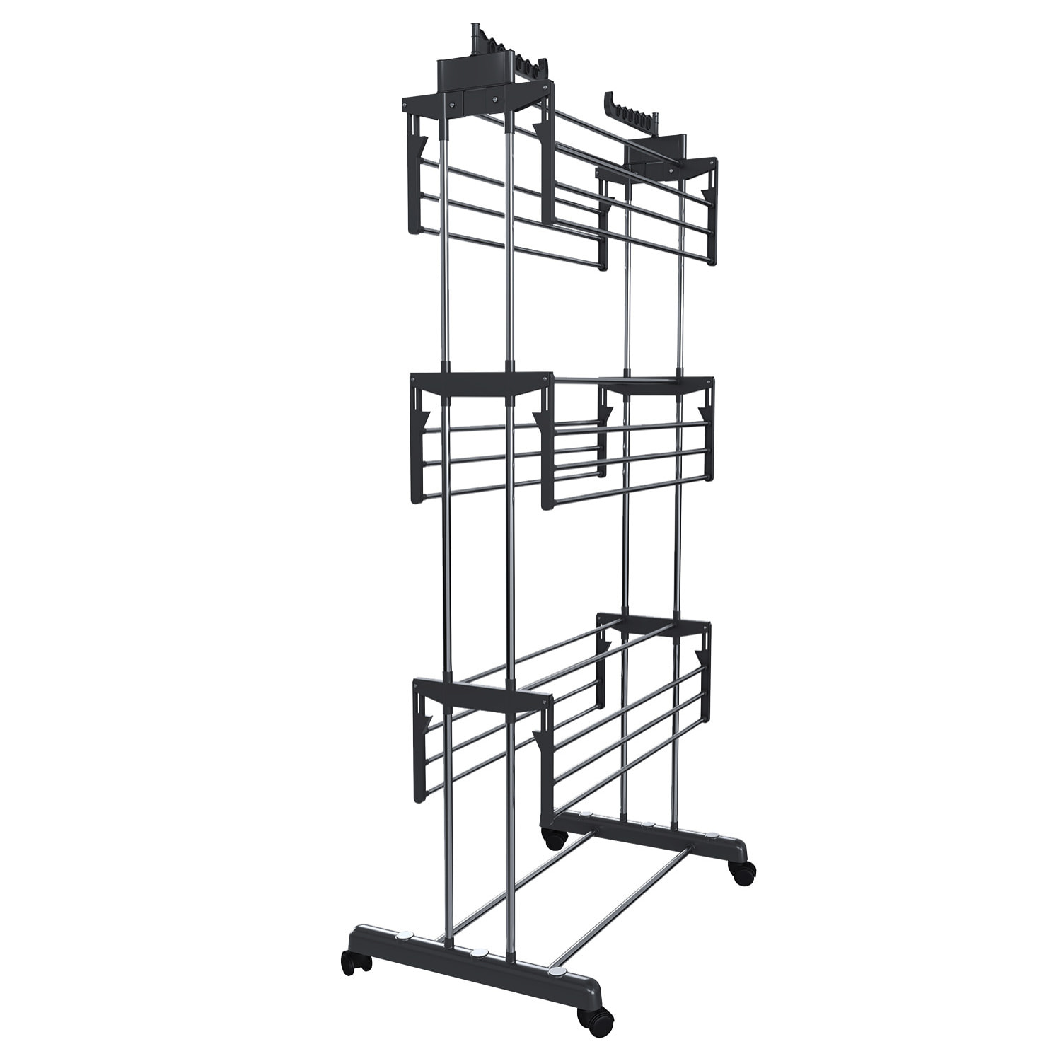 Stendibiancheria A Rotelle Stendino A Torre Verticale In Acciaio E ABS 4 Piani Pieghevole Salvaspazio Con Ali Richiudibile Biancheria Interno Nero