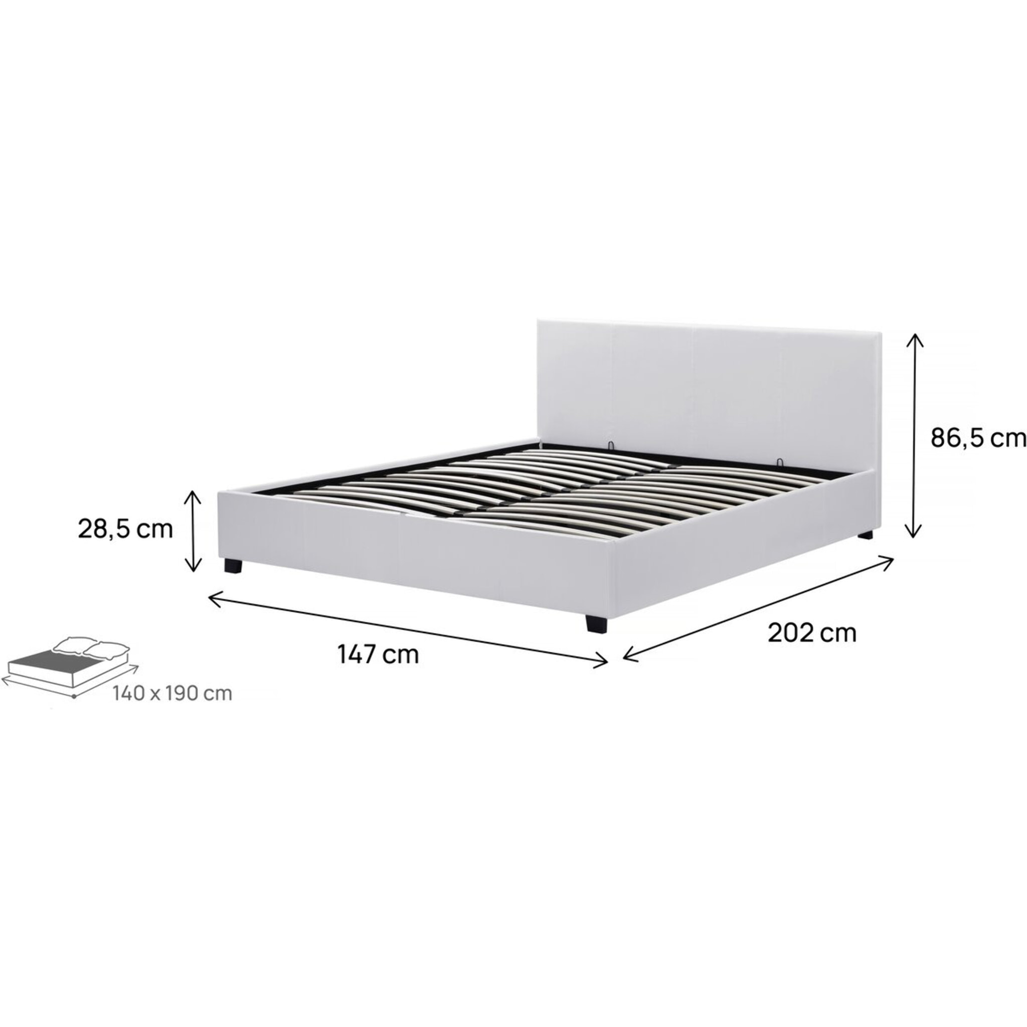 Lit double avec coffre "Carla" - 140 x 190 cm - Blanc