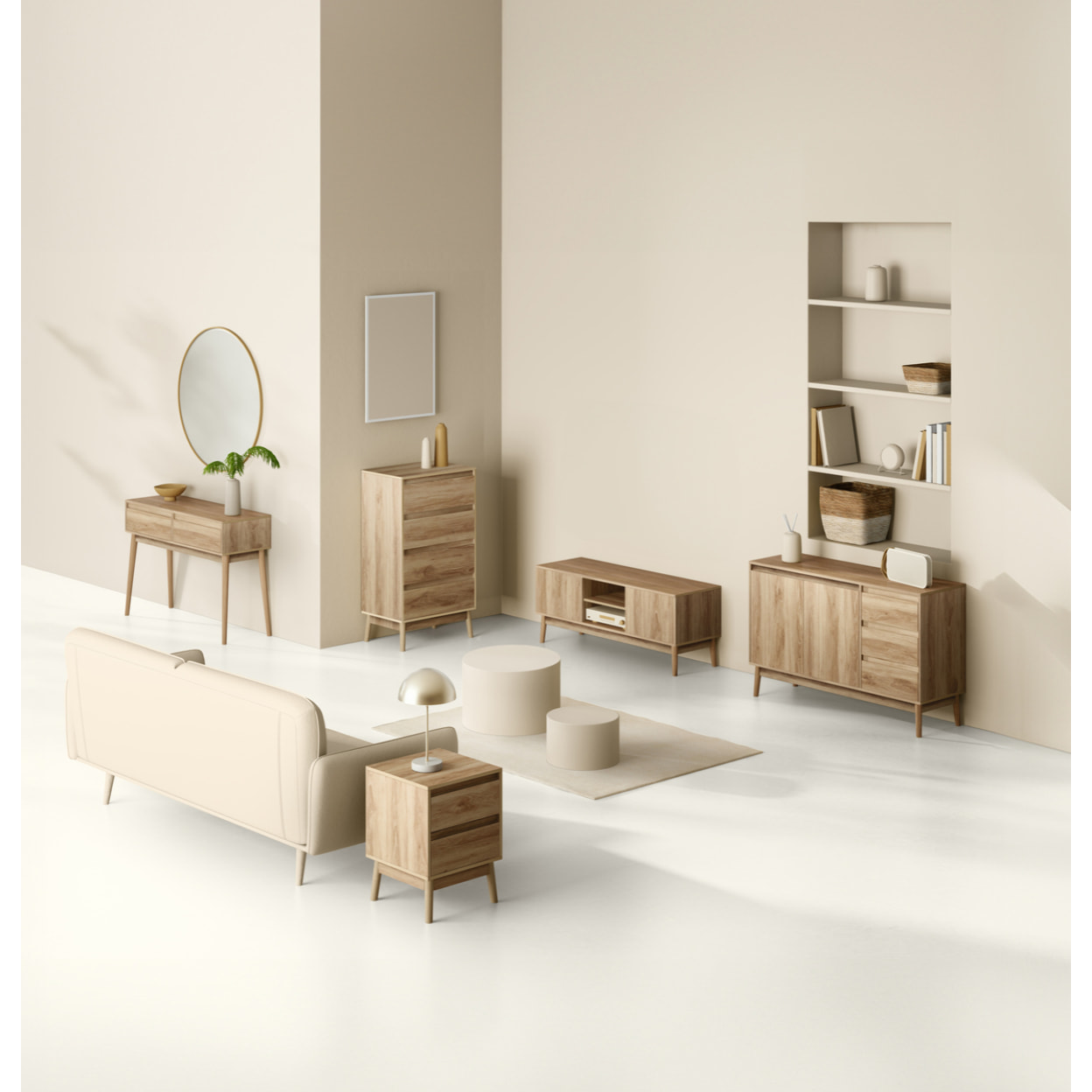 Commode 4 tiroirs effet chêne naturel "Abana"