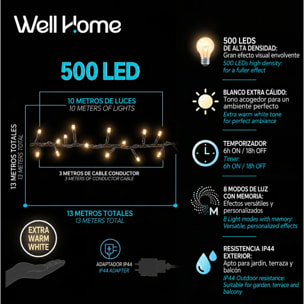Guirnalda Iluminación navideña con 500 LED Blanco Extra Cálido - 10 metros