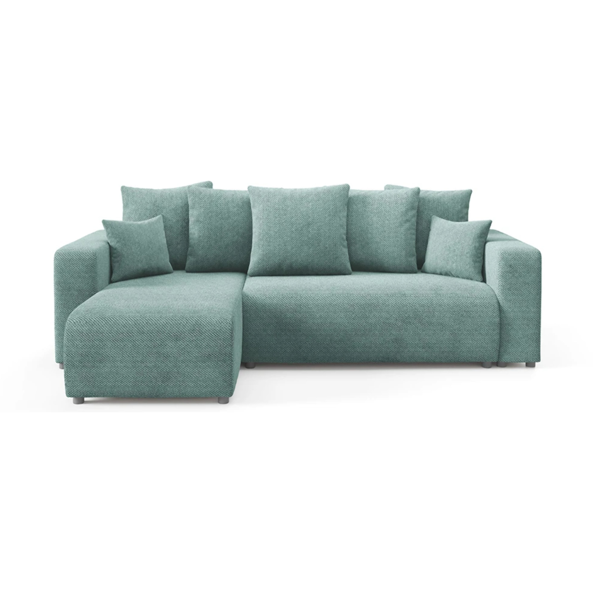 GLORIA - Canapé d'angle gauche convertible 4 places en tissu vert d'eau