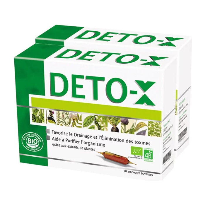 NUTRIEXPERT - Deto-X -Complément alimentaire BIO à base de plantes - Favorise le drainage et l'élimination des toxines - Cure de 20 j - Lot de 2 produits