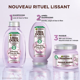 Lot de 12 - Garnier Ultra Doux Shampooing Lissant Infusion d'Eau de Riz 250ml