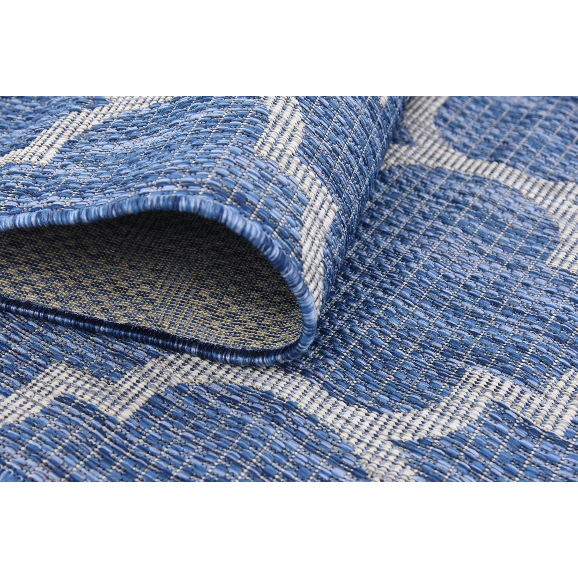 Moa- tapis d'extérieur bleu à motif gris carré