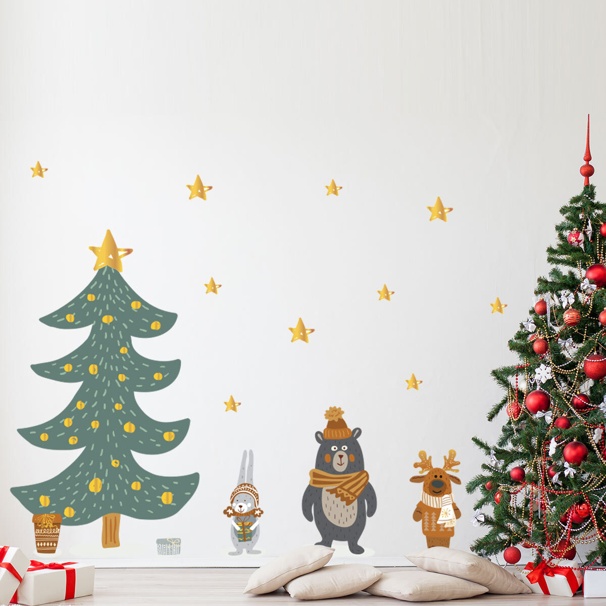 Stickers Noël scandinave au pied du sapin - Autocollants stickers adhésifs noël - décoration fêtes