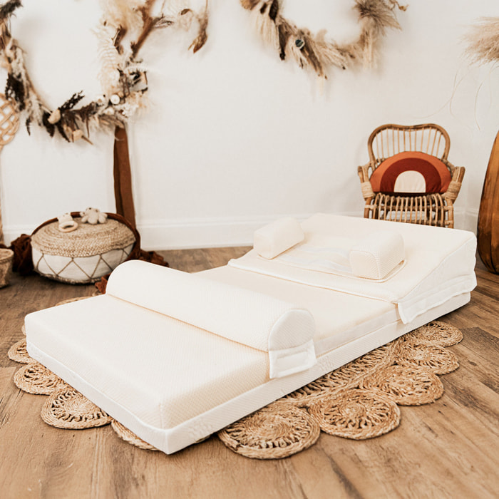 Kit Complet Enfant Minéa, Matelas 10 cm, Mousse Haute Densité, Déhoussable, Double Face Été/Hiver Coton Organique Lyocell, Certification CertiPUR Oeko-Tex
